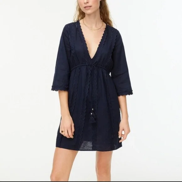 chinese dress ladies Billy Reid Linen Chainstitch Tunic Dress, Navy main image 1